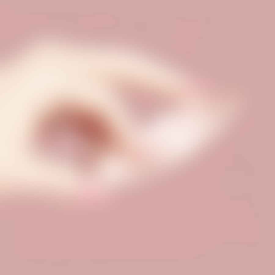 A hand with almond shaped nails applying a clear base coat